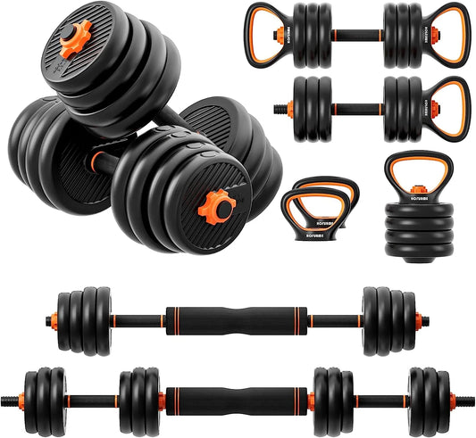 Adjustable Dumbbell Set, 55/77 Lbs Free Weights Dumbbells, Barbell, Kettlebell and Push-Up, Home Gym Fitness Workout Equipment