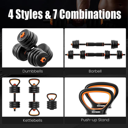 Adjustable Dumbbell Set, 55/77 Lbs Free Weights Dumbbells, Barbell, Kettlebell and Push-Up, Home Gym Fitness Workout Equipment